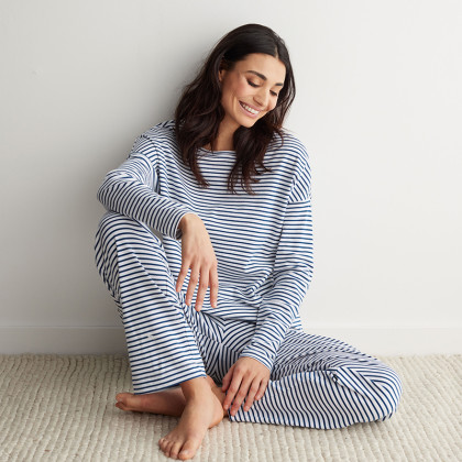 Yarn-Dyed Stripe Pima Pajama Set - Navy/White, XS