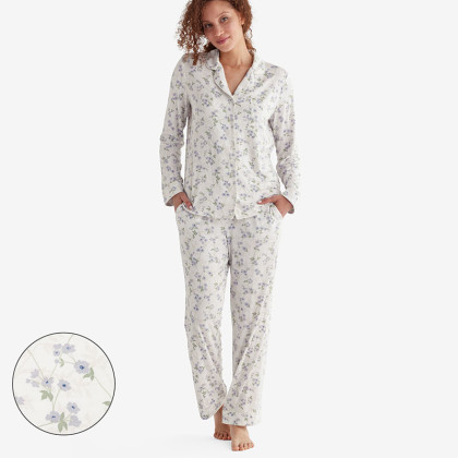 TENCEL™ Modal Jersey Knit Long-Sleeve Button-Down PJ Pants Set