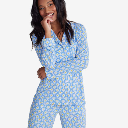 TENCEL™ Modal Jersey Knit Long-Sleeve Button-Down PJ Pants Set