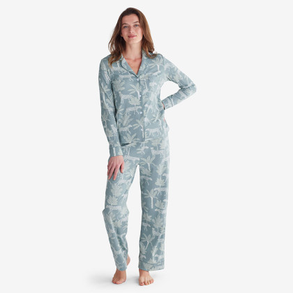 Printed Pima Cotton Button-Down Pajama Set