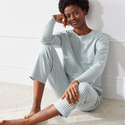 Yarn-Dyed Stripe Pima Pajama Set - Slate/White, XXL