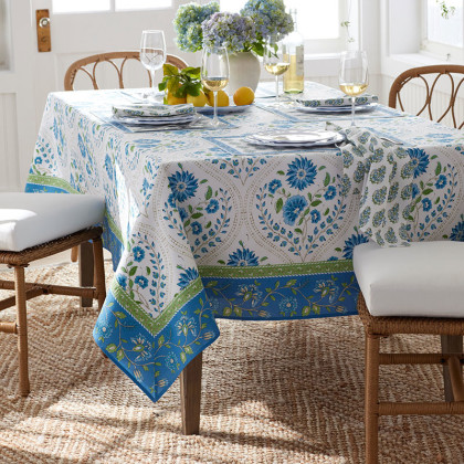 Garden Floral Cotton Tablecloth - Neroli, 70 in. x 90 in.