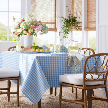 Yarn-Dyed Gingham Tablecloth - Light Blue, 70 in. x 90 in.