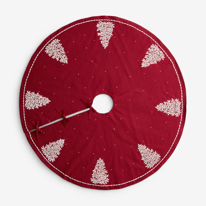 Holiday Tree Skirt - Evergreen Trees Red