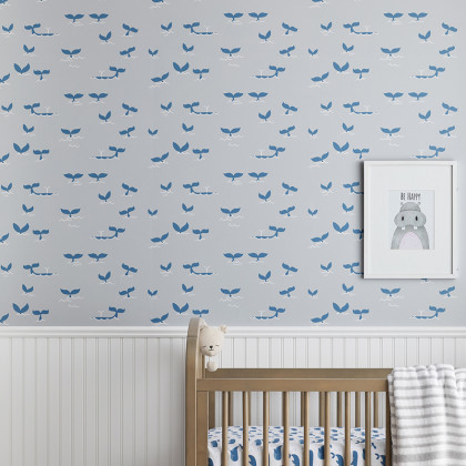 Whale Splash Wallpaper - Gray/Blue
