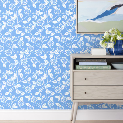 Leaves Wallpaper - White/Blue
