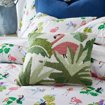 Hand-Hooked Indoor/Outdoor Decorative Pillow - Tropical Flamingo
