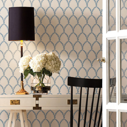 Laurel Traditional Wallpaper - Blue & White, Swatch