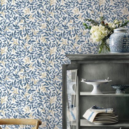 Willowberry Removable Wallpaper - Blue & White, Swatch