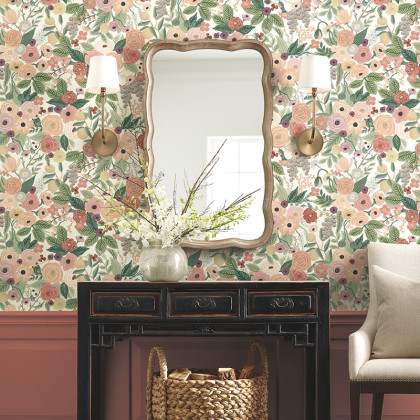Garden Party Removable Wallpaper - Burgundy Multi, Swatch