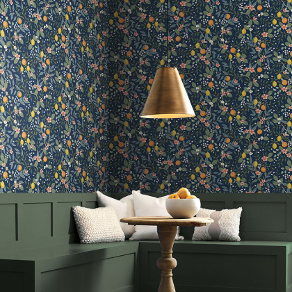 Citrus Grove Removable Wallpaper - Navy, Swatch