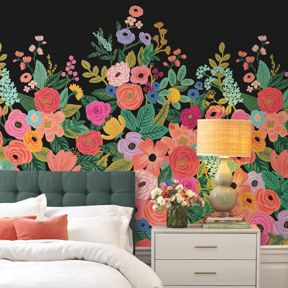 Garden Party Traditional Wall Mural - Black