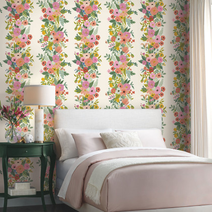 Garden Party Trellis Traditional Wallpaper - Rose Multi, Swatch