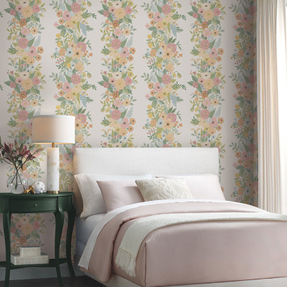 Garden Party Trellis Traditional Wallpaper - Pastel Multi, Swatch