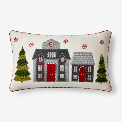 Winter Cottage Embroidered Applique Felt Decorative Lumbar Pillow Cover