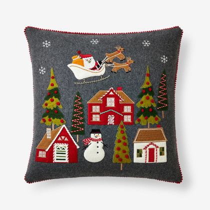 Winter Cottage Embroidered Applique Felt Decorative Square Pillow Cover