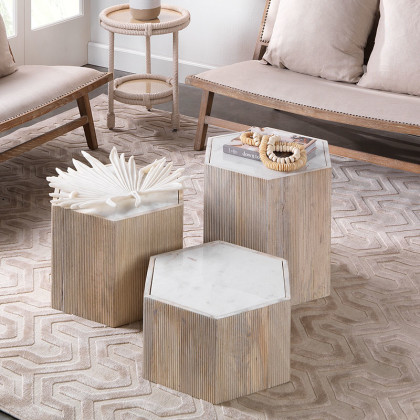 Mango Wood Hex Side Table - Natural