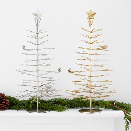 Metal Holiday Bird Tree - OS, Gold