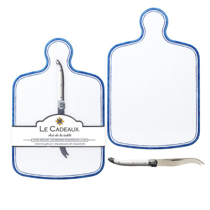 Maison Melamine Cheese Board with Laguiole Cheese Knife - White/Blue