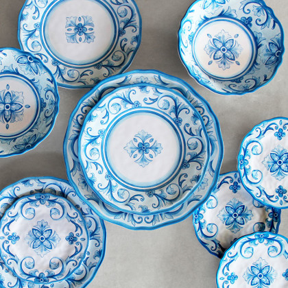 Mallorca Melamine Dessert Bowls, Set of 4 - Blue/White