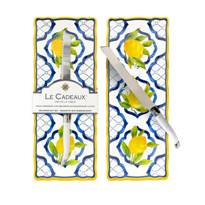 Palermo Melamine Baguette Tray with Laguiole Bread Knife - Yellow