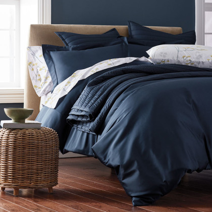 Premium Smooth Supima® Cotton Wrinkle-Free Sateen Bed Sheet Set - Midnight Blue, Full