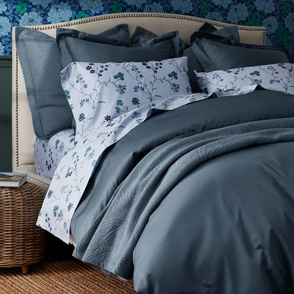 Premium Smooth Supima® Cotton Wrinkle-Free Sateen Bed Sheet Set - Steel Blue, Full