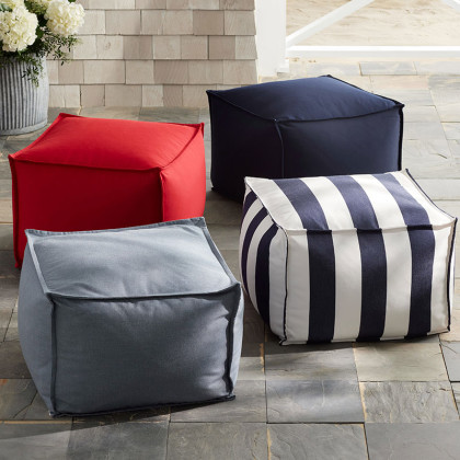 Indoor/Outdoor Square Pouf - Cabana Navy