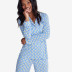 TENCEL™ Modal Jersey Knit Long-Sleeve Button-Down PJ Pants Set - Blue Daisy, XS