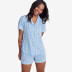 TENCEL™ Modal Jersey Knit Short-Sleeve Shorts Set - Blue Daisy, XS