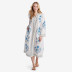 Printed Voile Women's Caftan Dress - White/Blue, XS