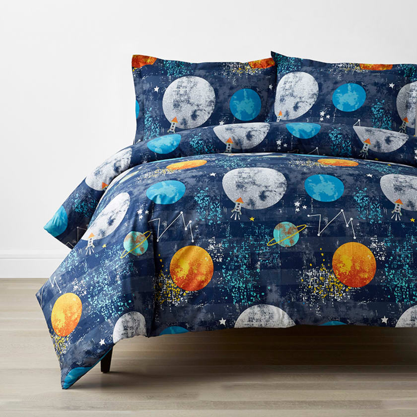 Space Travel Classic Cool Organic Cotton Percale Duvet Cover Set - Multi, Twin