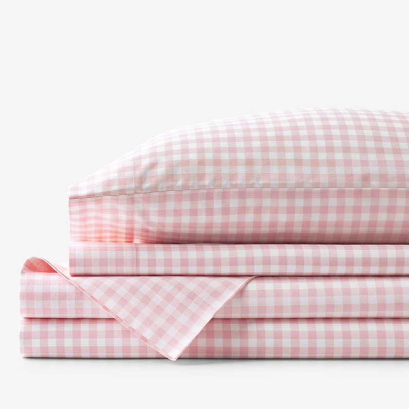 Gingham Classic Cool Organic Cotton Percale Sheet Set - Petal Pink, Twin