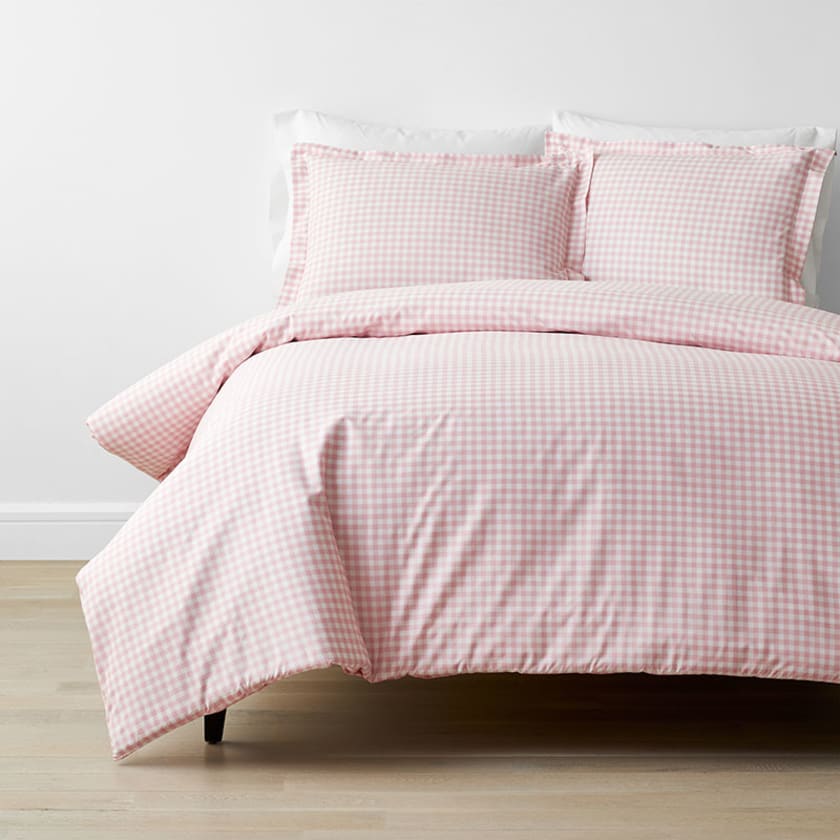 Gingham Classic Cool Organic Cotton Percale Duvet Cover Set - Petal Pink, Twin