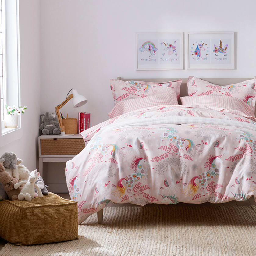 Fancy Unicorns Classic Cool Organic Cotton Percale Comforter Set - Pink, Twin/Twin XL