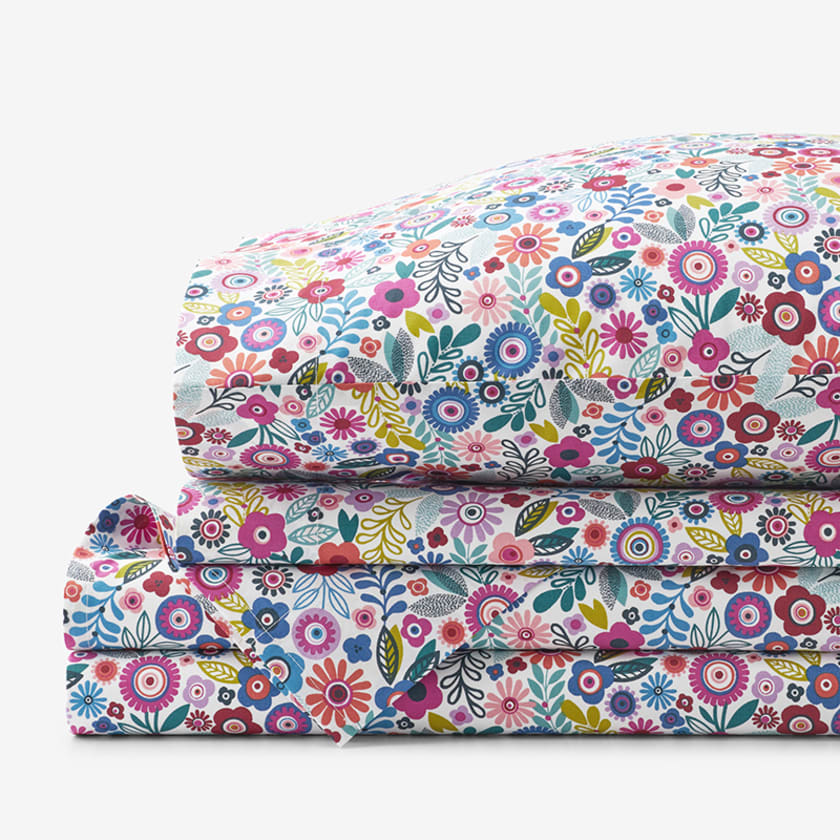 Joyful Mini Flower Classic Cool Organic Cotton Percale Bed Sheet Set
