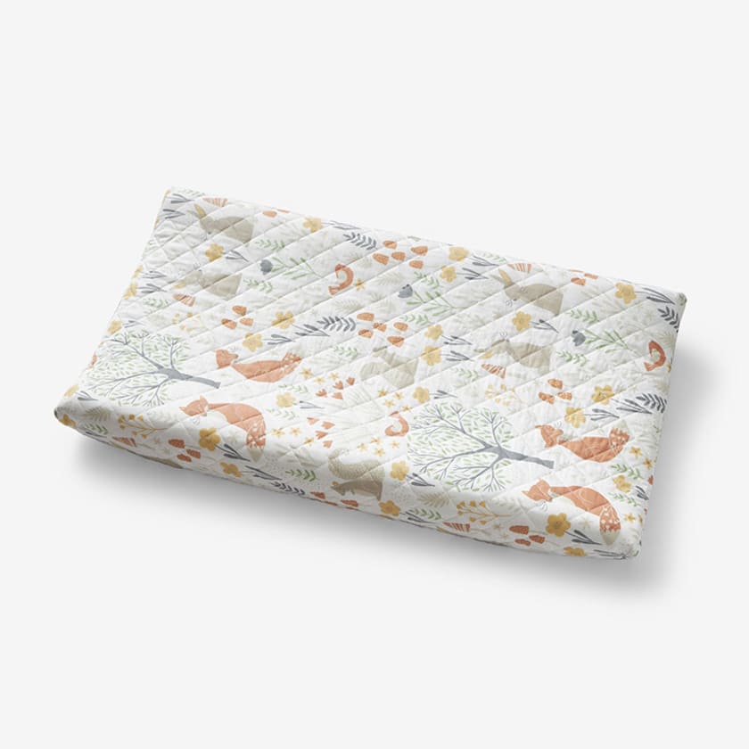 Forest Animals Classic Cool Organic Cotton Percale Quilted Changing Pad Cover - Ivory Multi