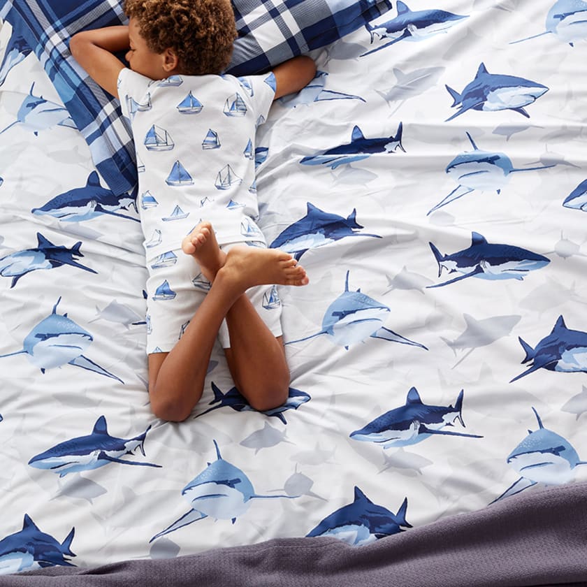 Sharks Classic Cool Organic Cotton Percale Bed Sheet Set - Gray Multi, Twin