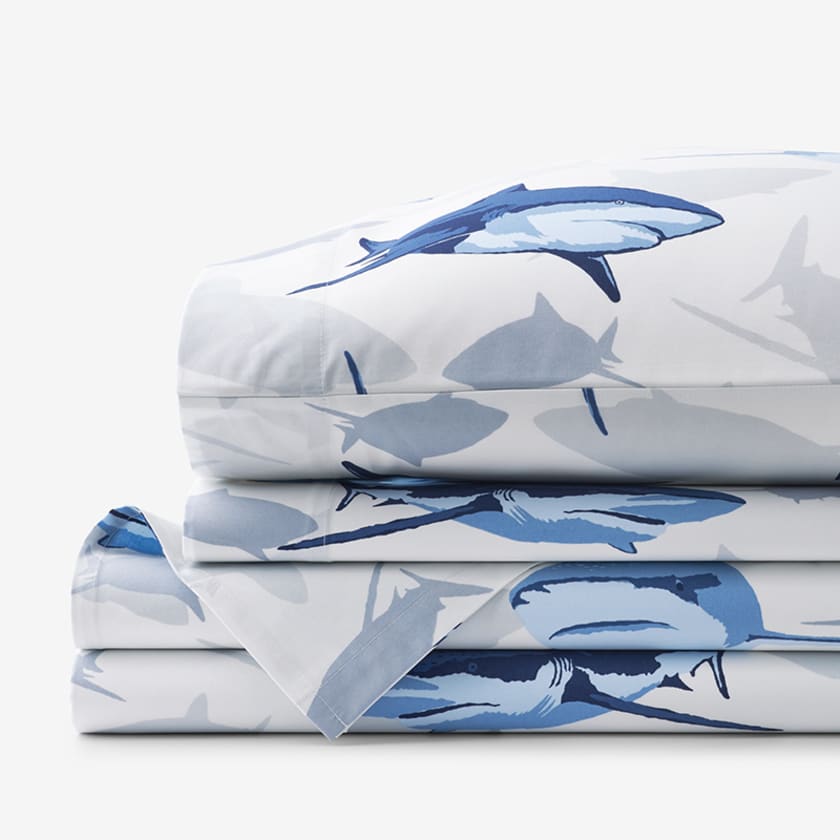 Sharks Classic Cool Organic Cotton Percale Bed Sheet Set