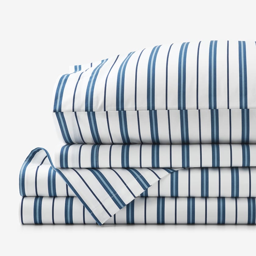 Vertical Stripes Classic Cool Organic Cotton Percale Bed Sheet Set
