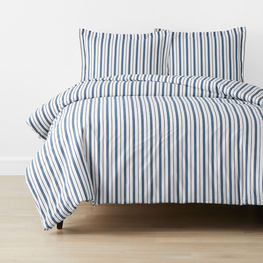 Vertical Stripes Classic Cool Organic Cotton Percale Duvet Cover Set