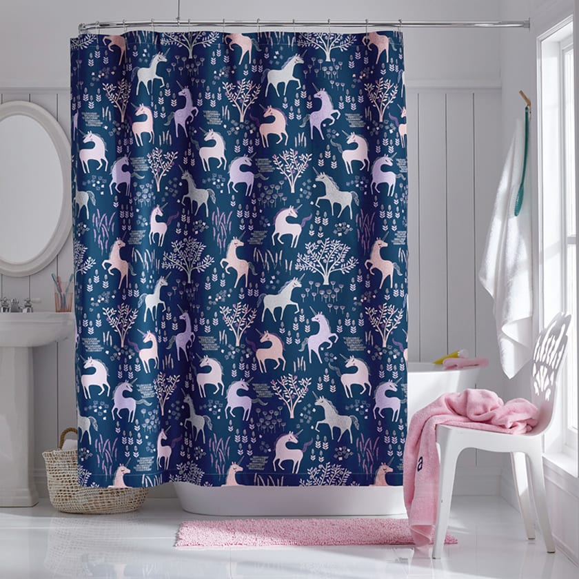 Unicorn Forest Classic Cool Organic Cotton Percale Shower Curtain
