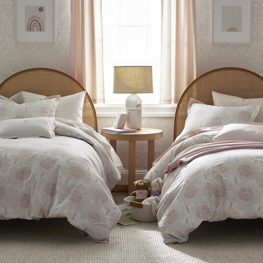 Flower Burst Classic Cool Organic Cotton Percale Duvet Cover Set - Pink, Twin