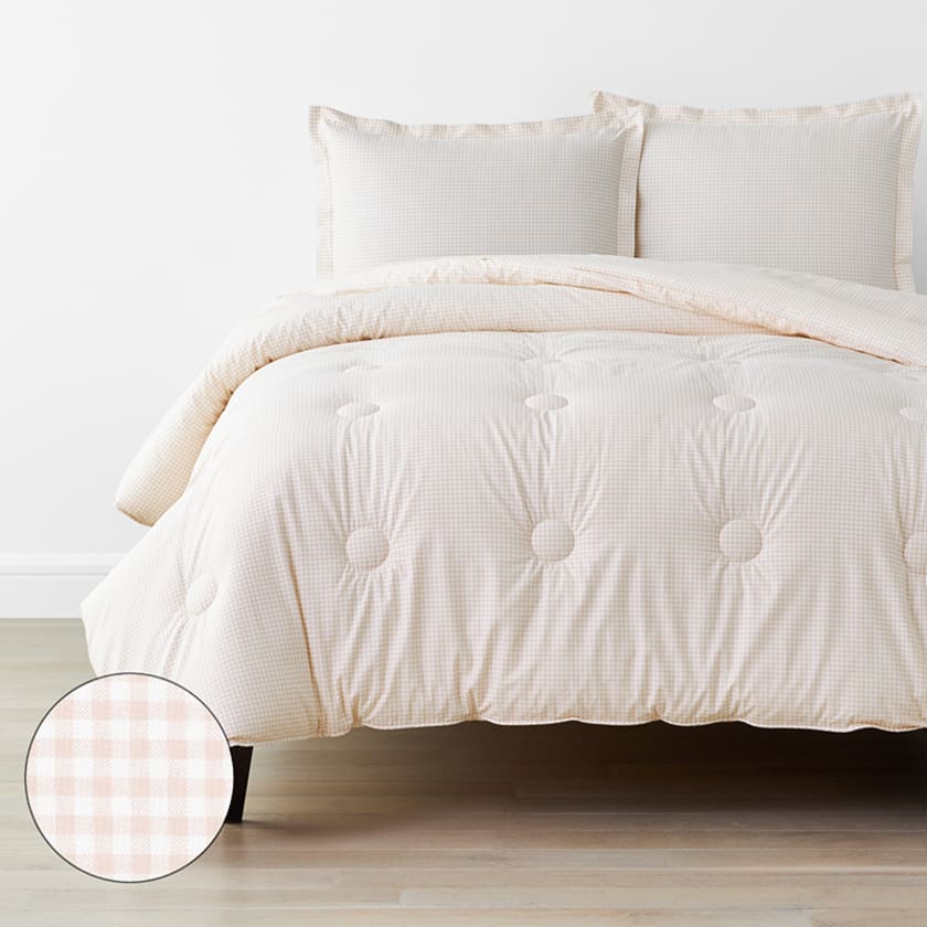 Ditsy Gingham Classic Cool Organic Cotton Percale Comforter Set