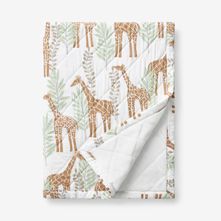 Giraffe Play Classic Cool Organic Cotton Percale Quilted Reversible Sherpa Stroller Blanket - Gray