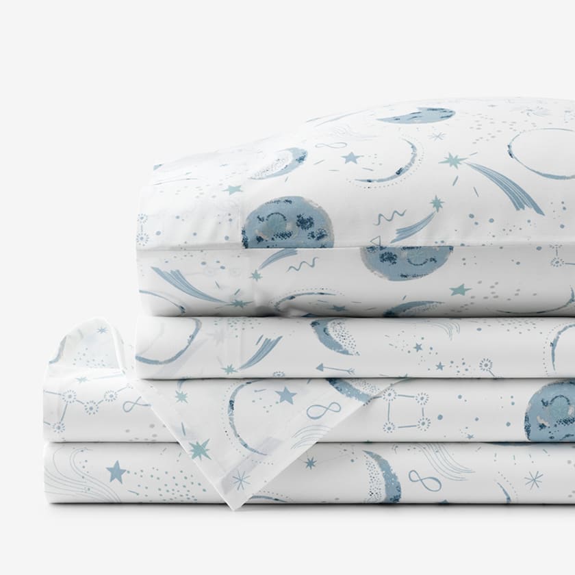 Night Sky Classic Cool Organic Cotton Percale Sheet Set - Blue, Twin