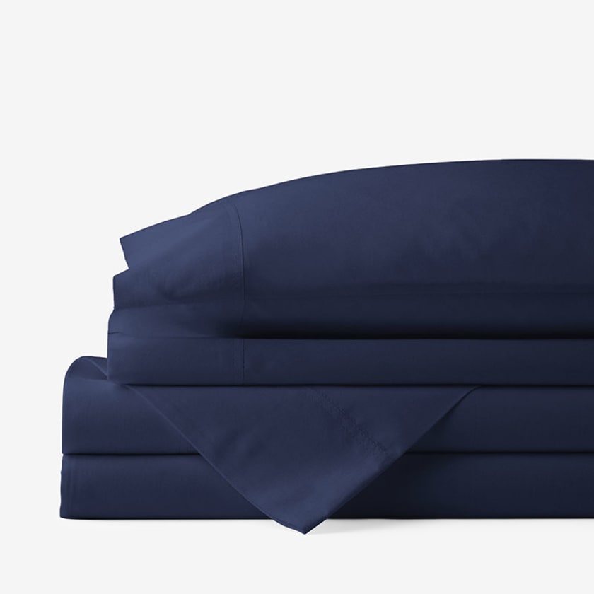 Classic Cool Cotton Percale Bed Sheet Set  - Navy, Twin
