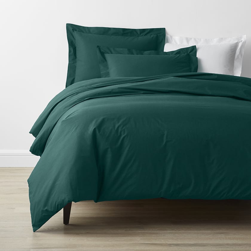 Classic Cool Cotton Percale Bed Duvet Cover  - Hunter Green, Twin