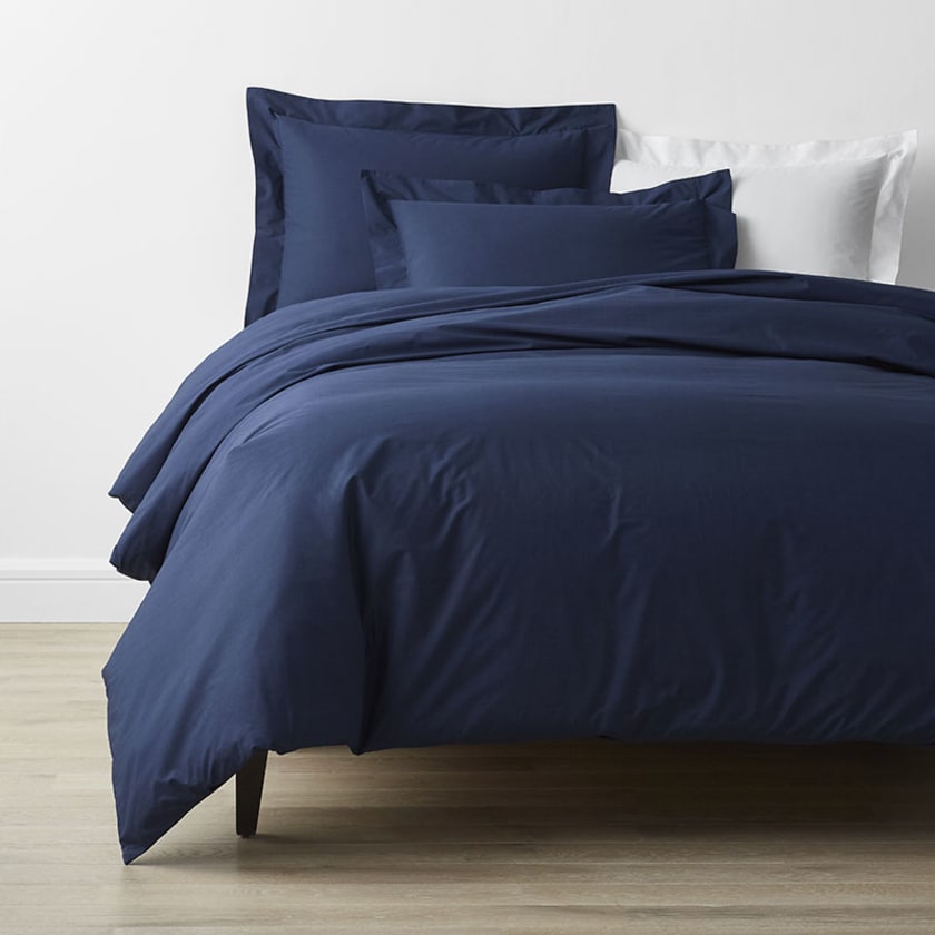 Classic Cool Cotton Percale Bed Duvet Cover  - Navy, Twin