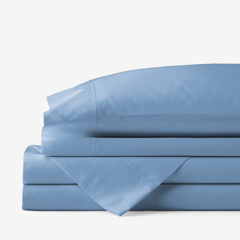 Classic Cool Cotton Percale Bed Sheet Set  - Porcelain Blue, Twin